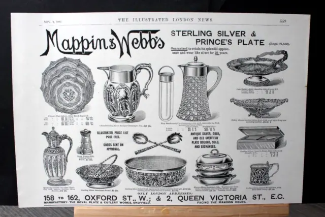1895 Antique Advert 'MAPPIN & WEBB'S STERLING SIVER & PRINCE'S PLATE' 11.5" x 8"