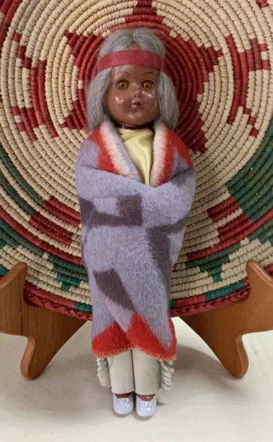 Vintage Indian Souvenir Doll, Blanket Coat, Plastic