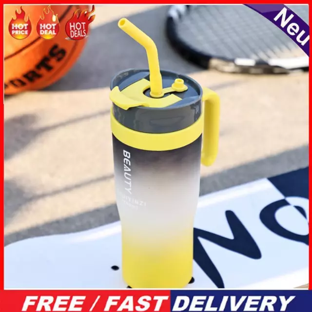 1200ml Gradient Water Tumbler Cup with Handle & Straw Gift for Boy Girl (Yellow)