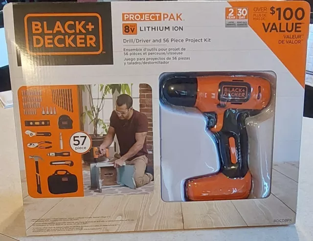 BLACK+DECKER 8V Drill & Home Tool Kit, 57 Piece (BDCD8PK)
