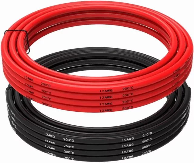 Câble Silicone 12 AWG Flexible Fil Électrique 5 mètres 2,5 m noir et 2,5 m rouge