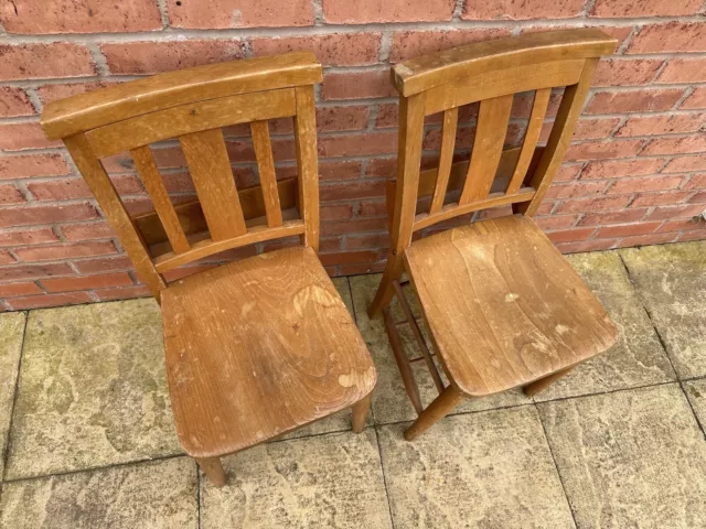 Pair of Antique Beech Chapel Chairs, With Bible Holders 3