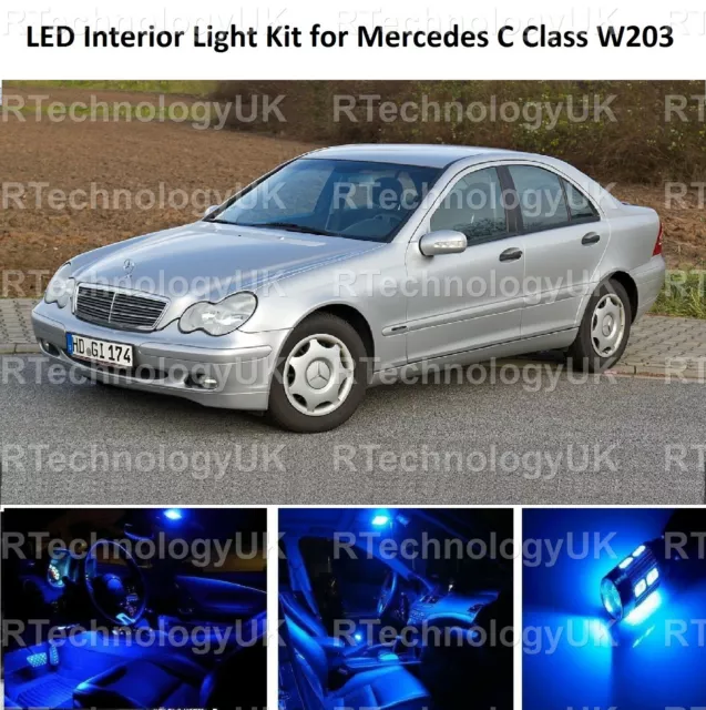 Premium Mercedes C-Klasse W203 2000-2007 Innenraum Blau Led Glühbirnen Licht Kit Set