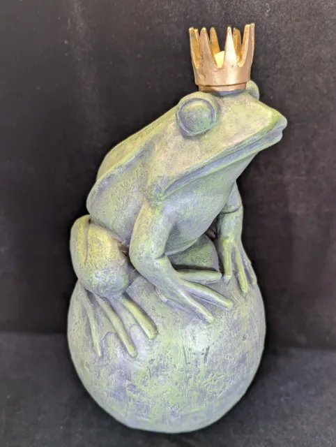 Vintage Garden Art Prince Frog On His Ball Polyresin Decor 15" Tall