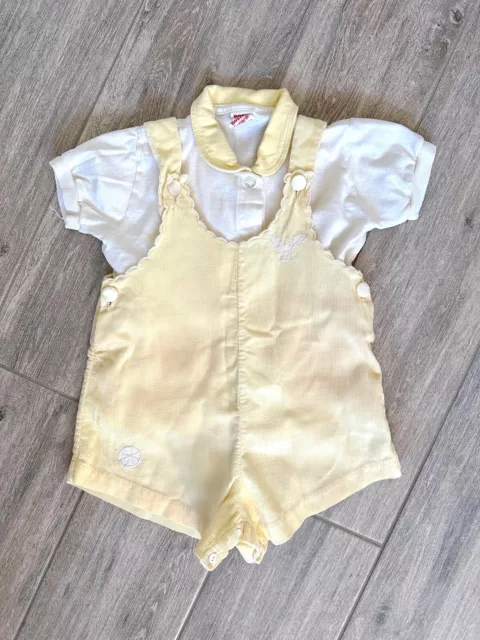 Vtg 70S 80S Buster Brown 2Pc Yellow Corduroy Romper Overalls Unisex Girl 12-18M