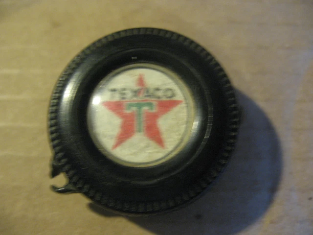 Vintage TEXACO Gas Station Small 1" Tire Shaped Tape Measure w/Star & 'T' Logo