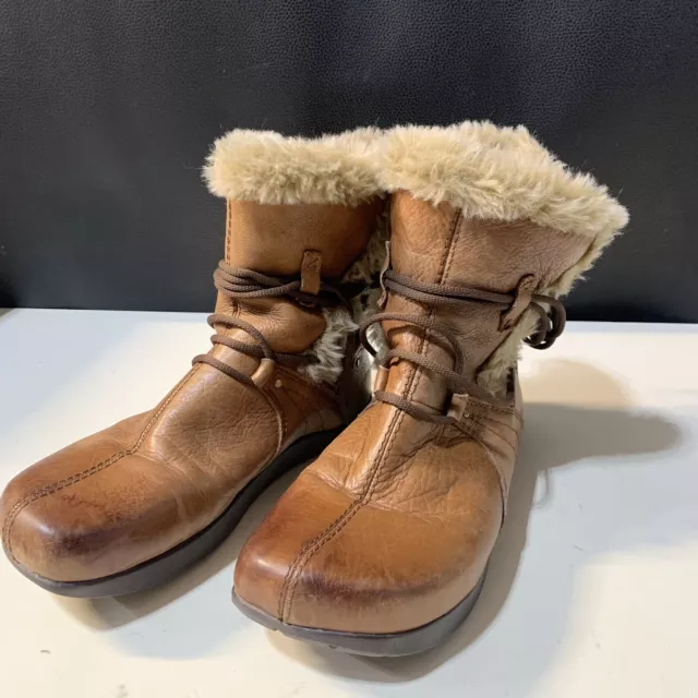 KALSO EARTH Warm Brown Laceup Sherpa Ankle Winter Boots Womens Size 6B Almond