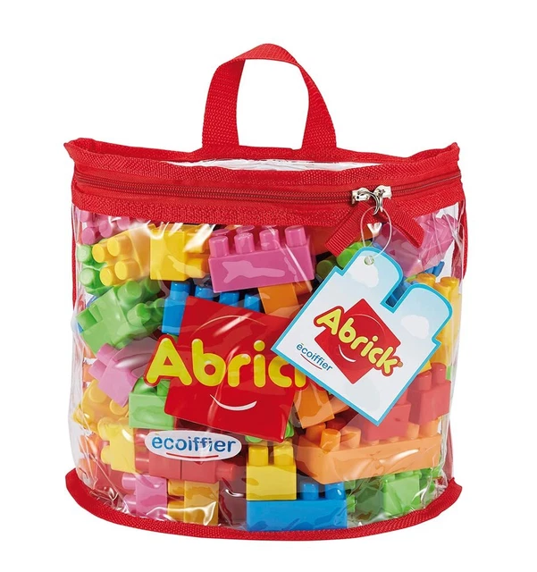 Ecoiffier Sacco Abrick 100 Mattoncini Da Impilare – Gioco Di Costruzione Per Bambini Dai 18 Mesi, Borsa In Vinile Con Zip, Origine Francia Garantita