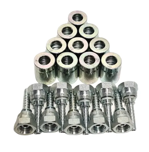 1/4” BSP Hydraulic Hose Crimp Fittings Insert Complete 10 Pack