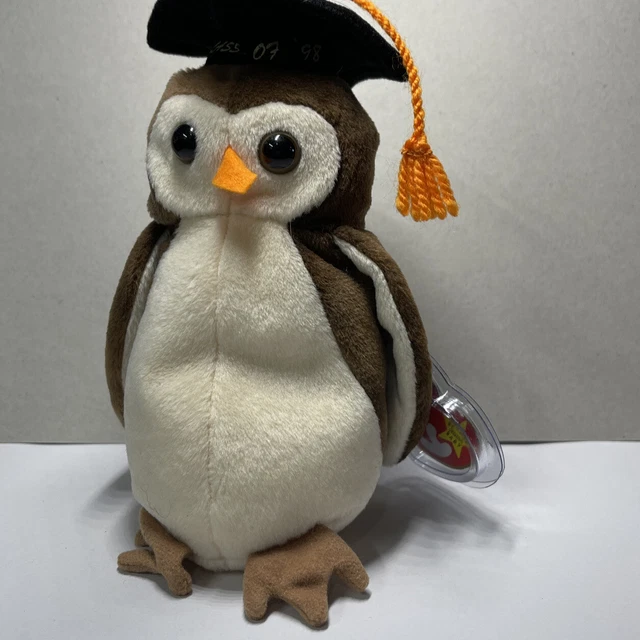 Ty Beanie Baby Wise the Owl Color tan and brown and black and orange made in1998