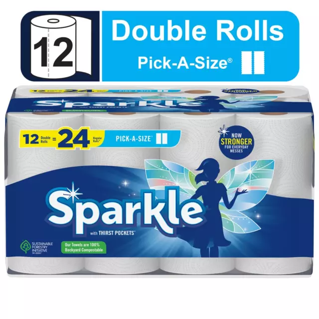 Sparkle Pick-A-Size Paper Towels, White, 12 Double Rolls