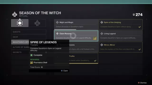 Legend Savathun's Spire Completion - PS4/5/Xbox
