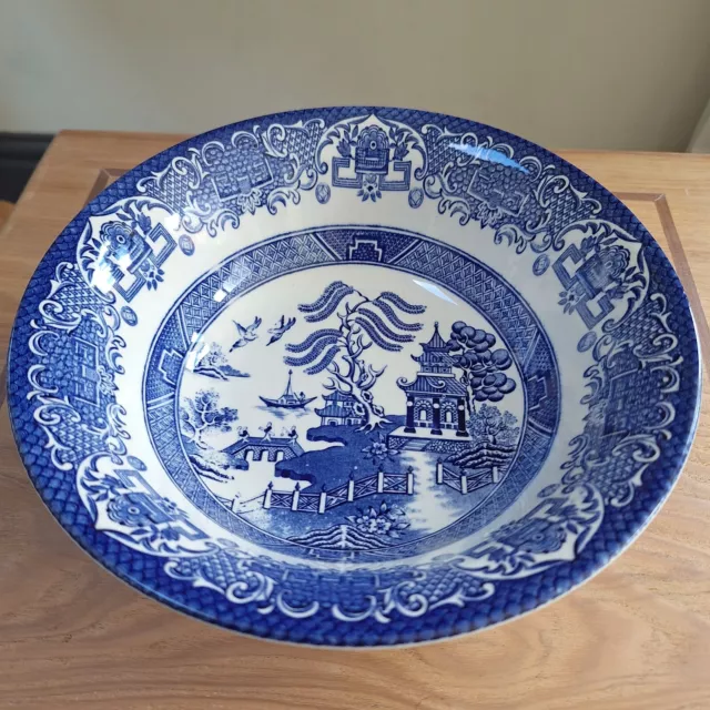 English Ironstone Willow Pattern Serving Bowl Blue White Vintage Tableware