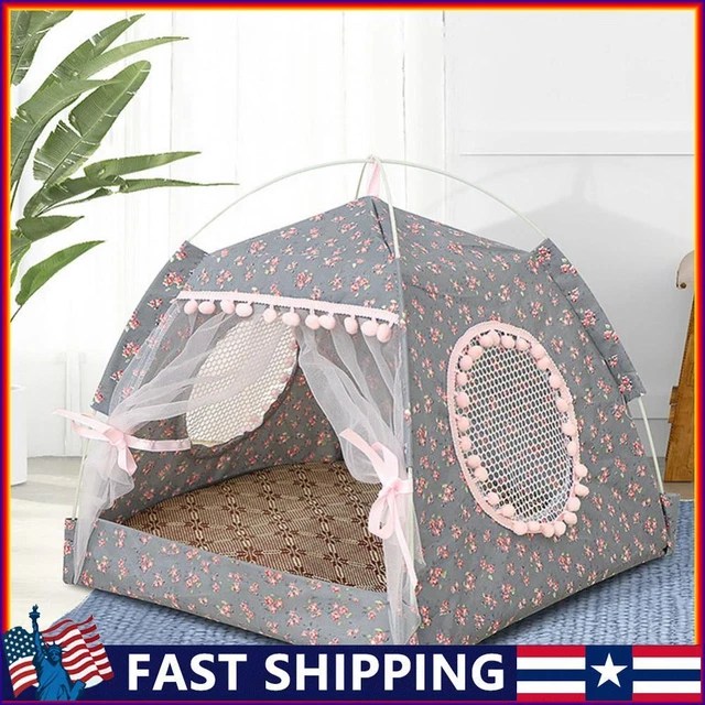 Dog Bed Cat Tent House Mat Puppy Kennel Cushion Pet Pad Supply (Grey M)