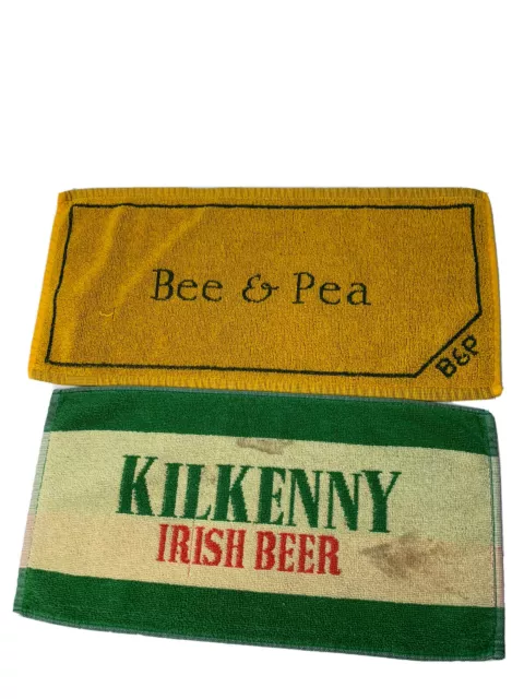 Vtg Bee & Pea & Kilkenny Beer Bar Towels Advertising READ NICE Bar Decor