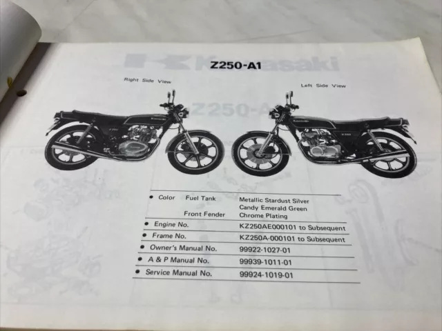 Kawasaki Z250-A Z250 A1 catalogue pièces détachées parts list Z KZ 250 2