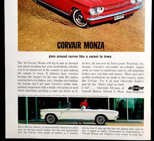 Red Chevy Corvair Monza Original 1963 Vintage Print Ad 3