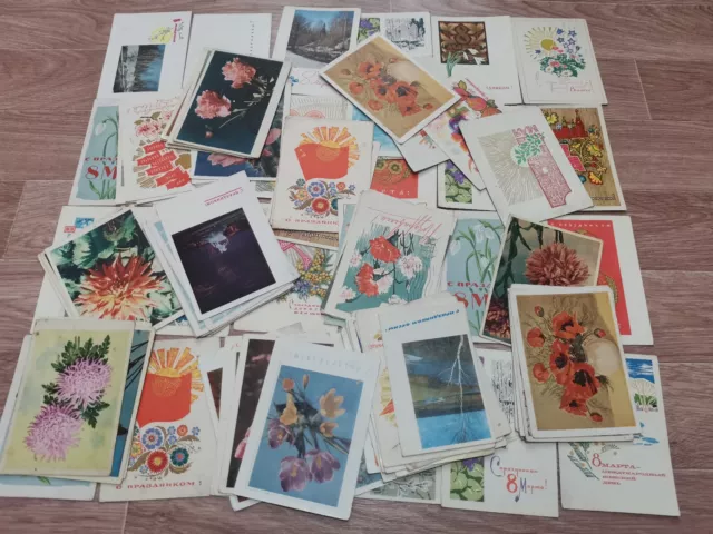 Lot of 100 old Soviet postcards from the times of the USSR 1960-1970