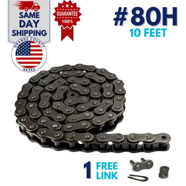 #80H Heavy Duty Roller Chain 10 Feet with 1 Connecting Link