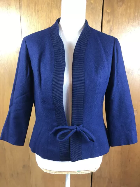 Vintage Jean Desses Maria Carine Paris France Blue Wool Womens Lined jacket