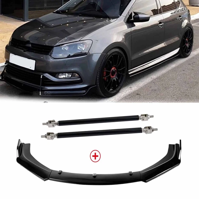 Gloss Black For VW Polo MK5 MK6 MK7 Front Bumper Lip Spoiler Splitter+Strut Rods