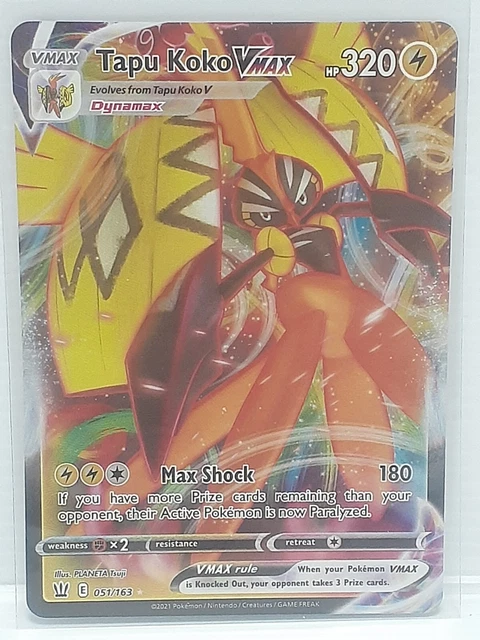 Pokémon Tapu Koko VMAX Secret Rare Card - 166/163 From Sword & Shield Battle Styles