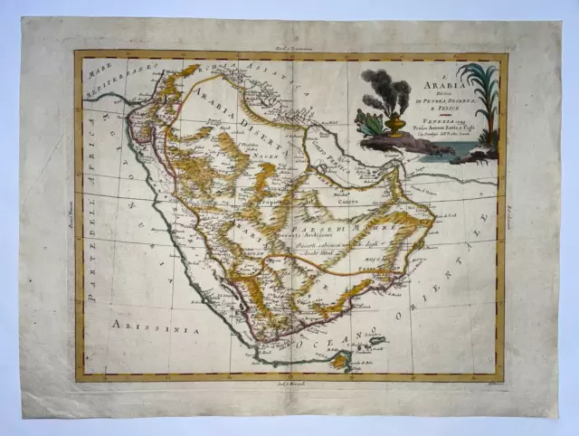Arabia 1795 Antonio Zatta Large Antique Engraved Map 18Th Century