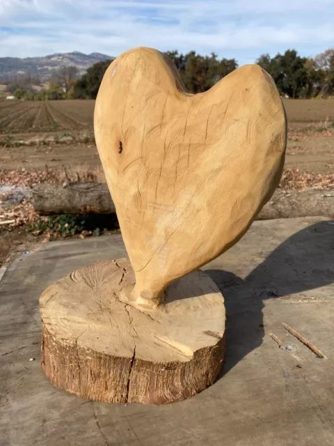 16" Tall Rustic Chainsaw Carved, Rough Finished Oak Wood "Heart" Valentine