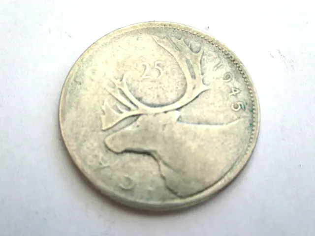 Canada 1945 Km#35 25 Cents 80% Silver Fine Condition 1050835/836