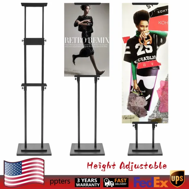 Poster Board Stand Double-sided Sign Board Height Adjustable 30*25*195cm Black