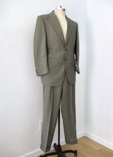 Vtg 50s 60s Rat Pack Penneys Towncraft Green Stripe 2-Pc Suit Cuff Taper Leg 40 2