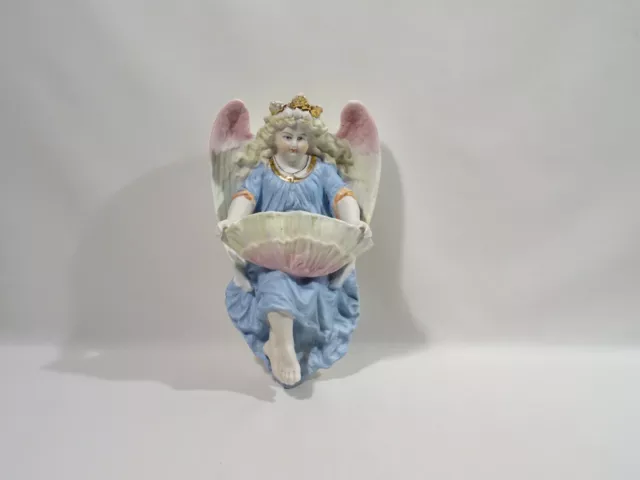 Ancien Benitier Ange En Porcelaine Biscuit Religieux Christianisme Religious
