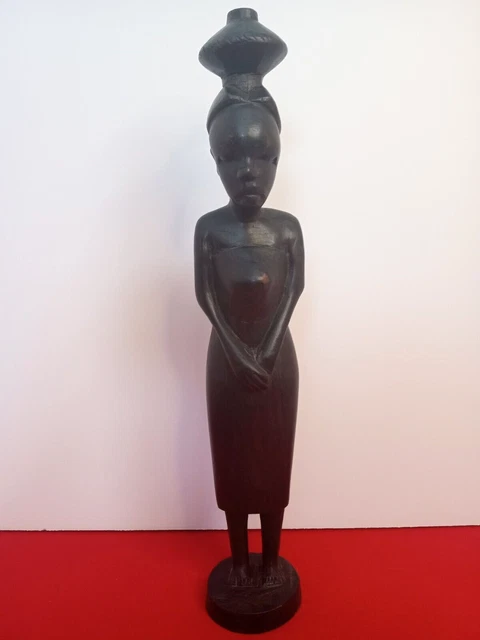 Ebony Wood African Statue Tanzania Tribal Native Woman Hand Carved