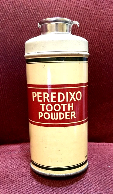 Antique Dental Tooth Powder Tin: Peredixo ADS Brand Dentist Medicine. Contents
