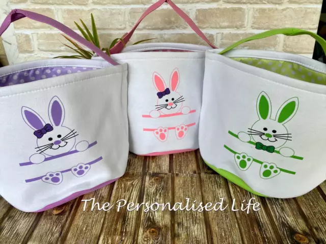 Personalised  Large Soft Easter Egg Hunt, Easter Bunny Basket Bucket Bag 2