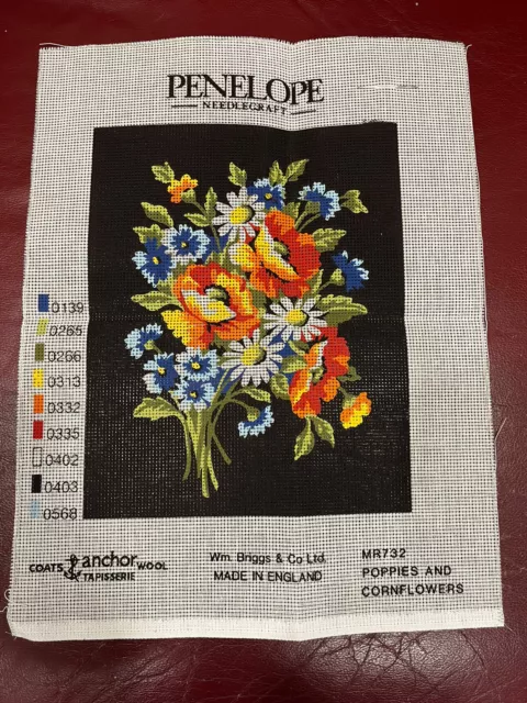 Vintage Anchor/Coats Penelope Needlecraft Tapestry Kit, Poppies & Cornflower