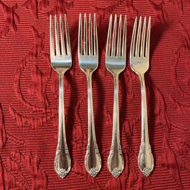 1847 Rogers Bros Silverplate  Remembrance Set of 4 Dinner Forks 7 1/2 Inch