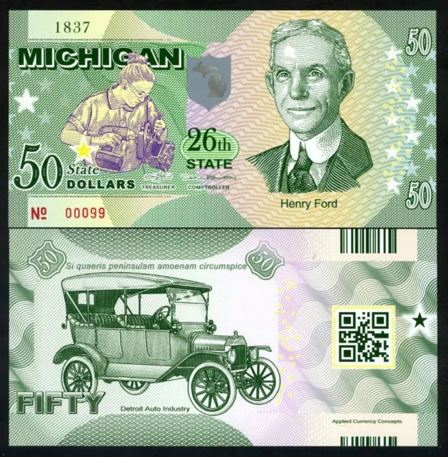 USA States, Michigan, $50, Polymer, ND (2017), UNC Henry Ford, Model T