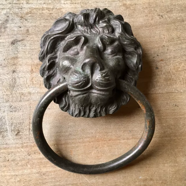 Victorian Drawer Handle Pull Brass Lions Head Cupboard Ring Vintage Old LARGE