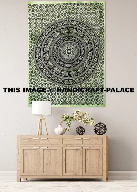 Mandala de Elefantes Urban Manta Colgante de Pared Póster Decoración Indio Verde