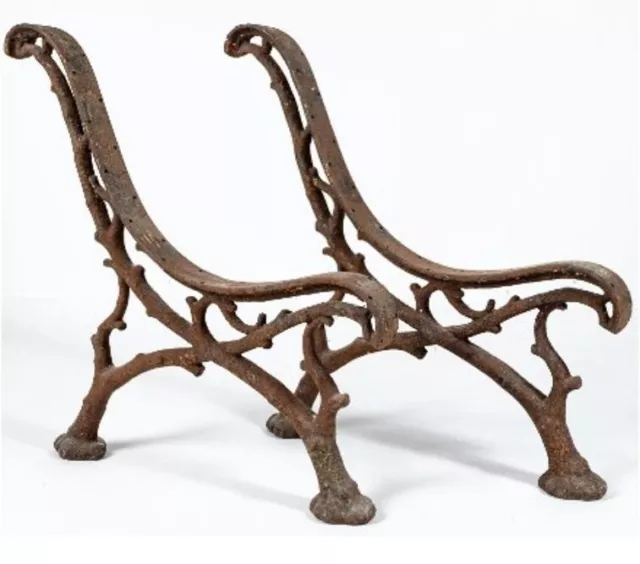 19th century Antique Twig Branches Pattern Cast Iron Park Bench Legs Industrial
