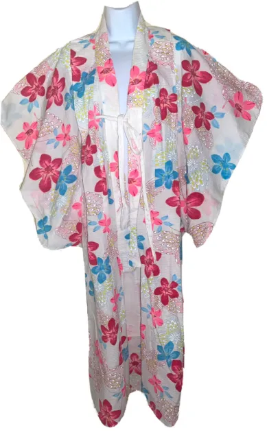 Japanese traditional Floral  & Butterfly Womens Kimono Bespoke 100% cotton Sz S