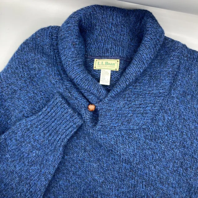 Vintage LL Bean Blue Wool Shawl Collar Pullover Sweater Men’s Sz L Made In USA