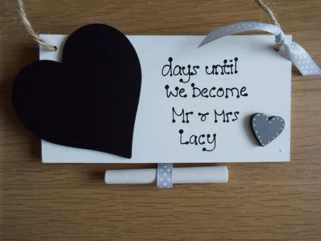 Personalised wedding countdown chalkboard sign plaque engagement gift Mr & Mrs