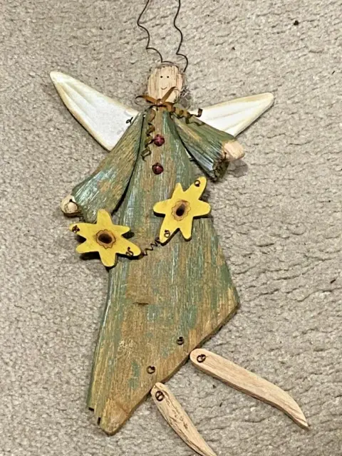 Wooden Primitive Folk Art Angel Wall Hanging