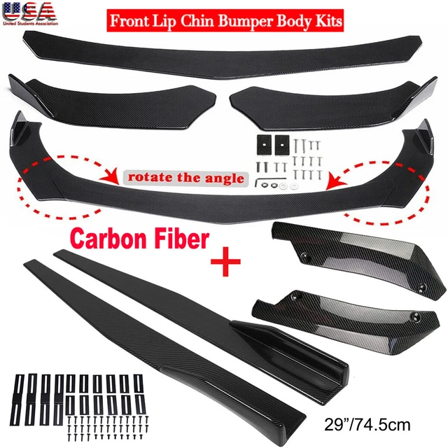 UNIVERSAL CAR FRONT Bumper Spoiler Body Kit+Side Skirt+Rear Lip Carbon
