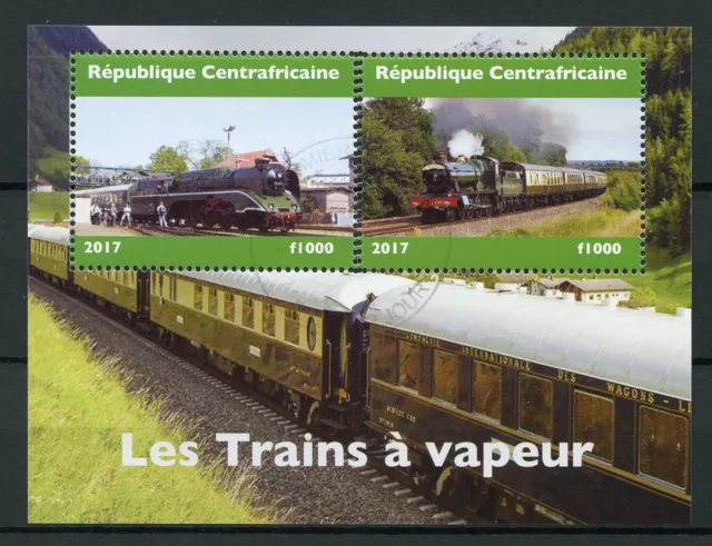 Central African Rep 2017 CTO Steam Trains Engines Locomotives 2v M/S Stamps
