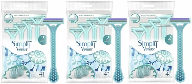 Gillette Simply Venus 2 Blades Women's Disposable Travel Razors Smooth - 12 Pack