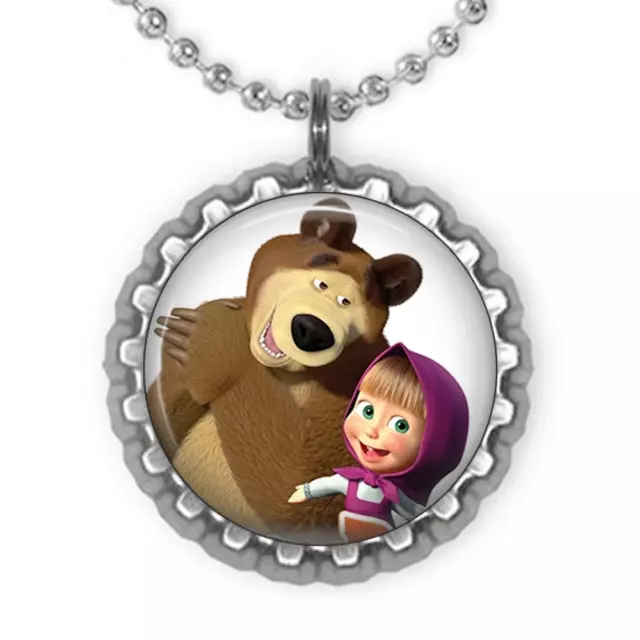 1 MASHA and The BEAR Silver Bottle Cap Necklace set 2!