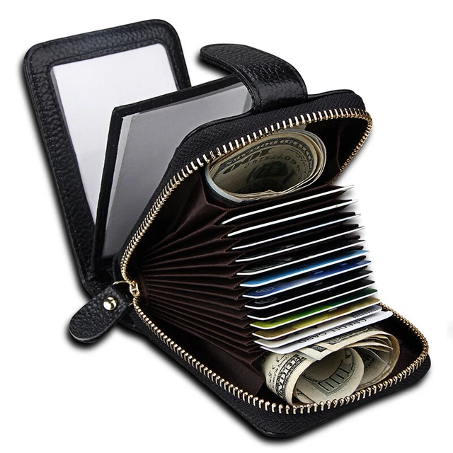 Men Women Wallet Genuine Leather RFID Zip Around Bifold Credit Card Holder Purse 12